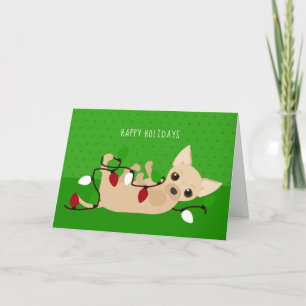Chihuahua Christmas Lights Green Holiday Card