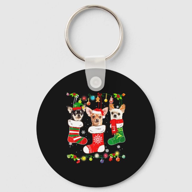 Chihuahua Christmas Lights Keychain (Front)