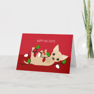 Chihuahua Christmas Lights Red Holiday Card