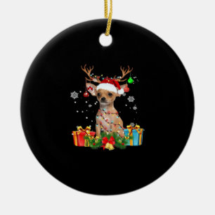 Chihuahua Christmas Lights Santa Oversized T-Shirt Ceramic Ornament