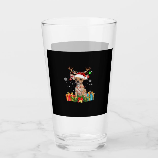 Chihuahua Christmas Lights Santa Oversized T-Shirt Glass (Front)