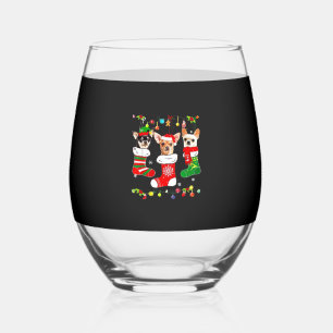 Chihuahua Christmas Lights Xmas Dog Classic T-Shir Stemless Wine Glass
