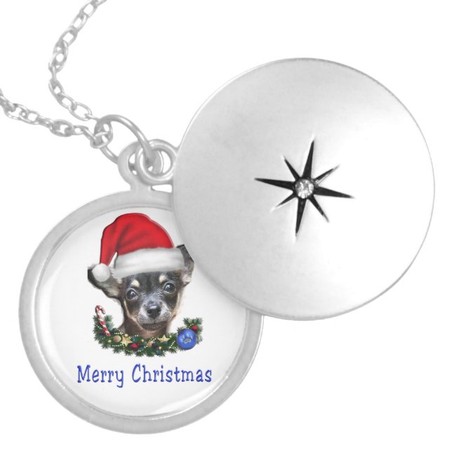 Chihuahua Christmas Locket Necklace (Front)