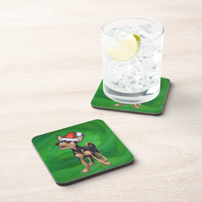 Chihuahua Christmas On Green Beverage Coaster (Right Side)