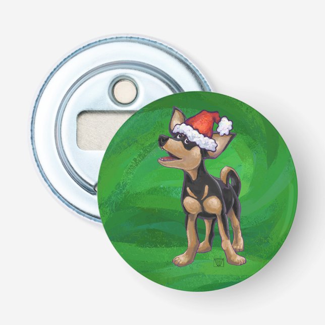 Chihuahua Christmas On Green Bottle Opener (Front)