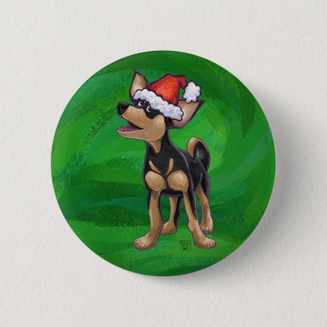 Chihuahua Christmas On Green Button (Front)