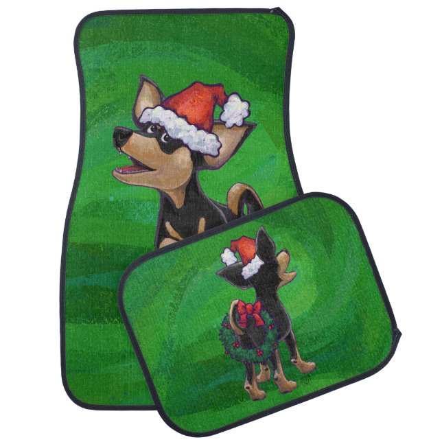 Chihuahua Christmas On Green Car Mat (Set)