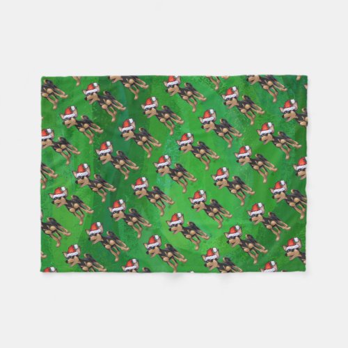 Chihuahua Christmas On Green Fleece Blanket