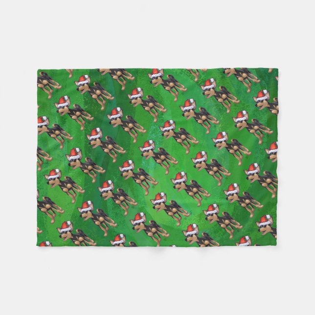 Chihuahua Christmas On Green Fleece Blanket (Front (Horizontal))