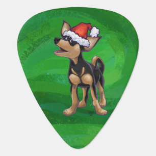 Chihuahua Christmas On Green Guitar Pick