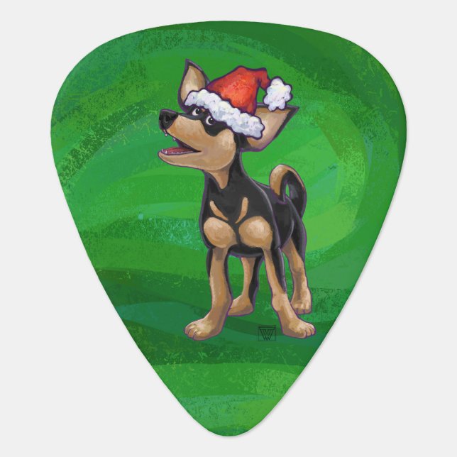 Chihuahua Christmas On Green Guitar Pick (Front)