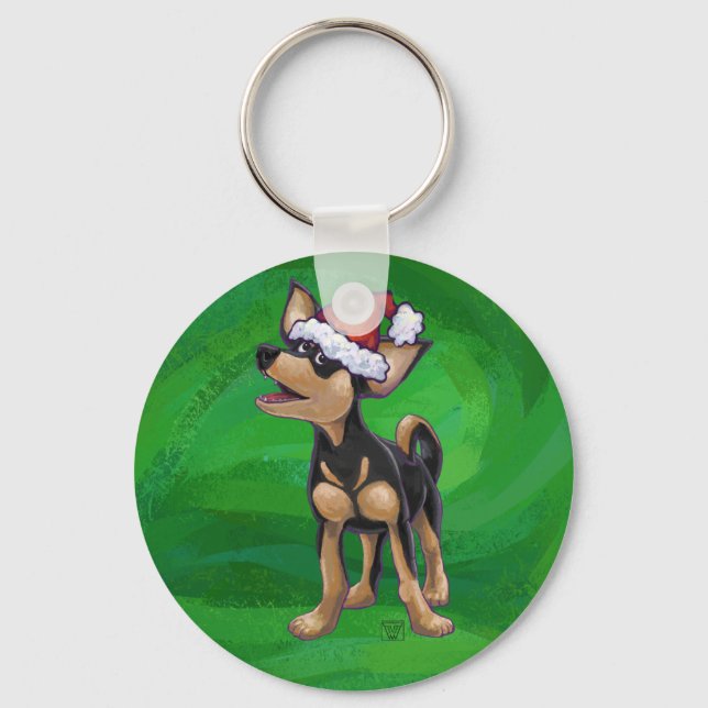 Chihuahua Christmas On Green Keychain (Front)