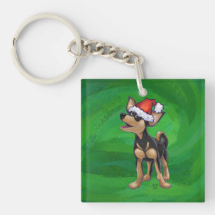 Chihuahua Christmas On Green Keychain