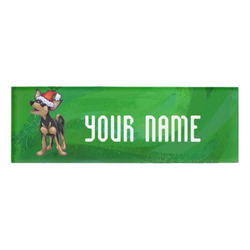 Chihuahua Christmas On Green Name Tag