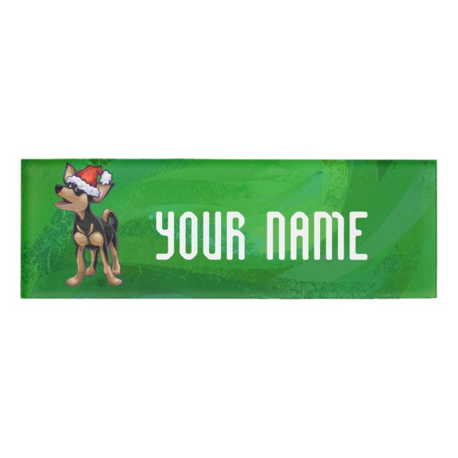 Chihuahua Christmas On Green Name Tag (Front)