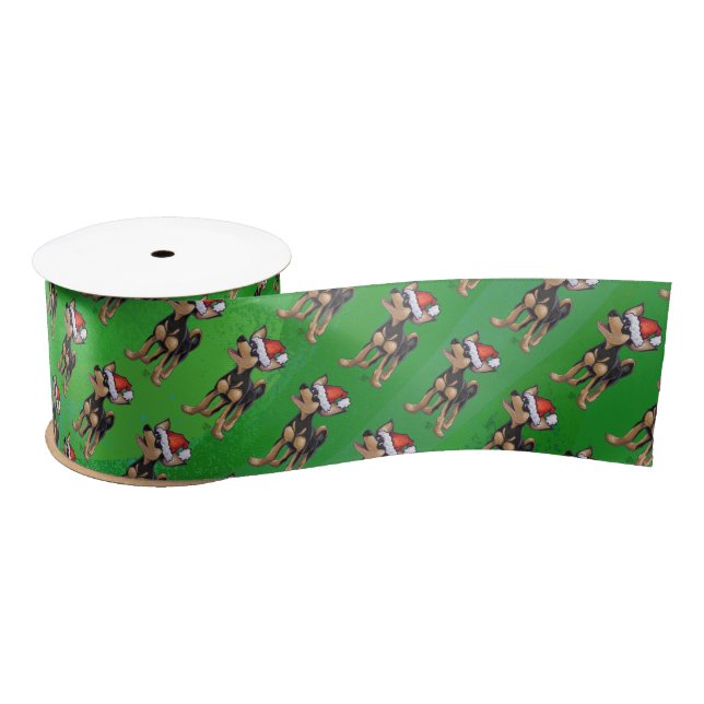 Chihuahua Christmas On Green Satin Ribbon (Spool)