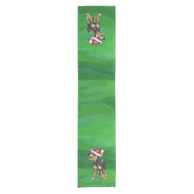 Chihuahua Christmas On Green Short Table Runner (Front)