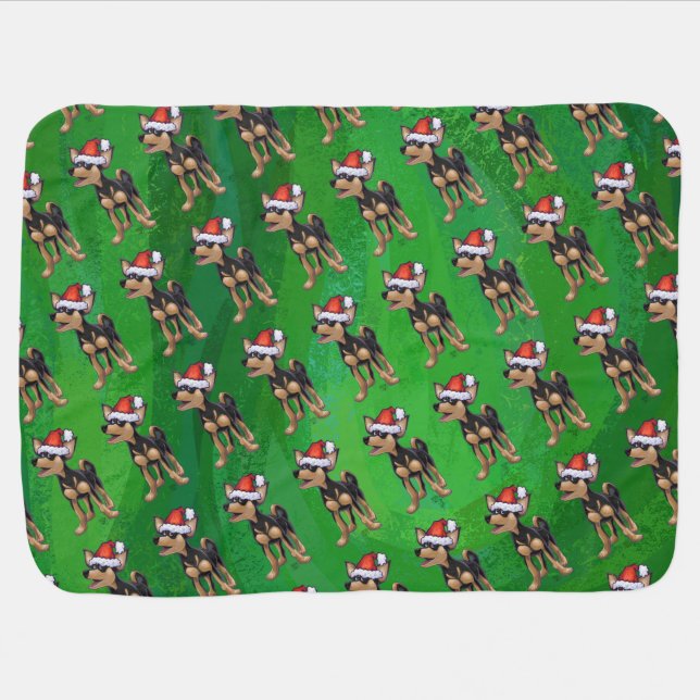 Chihuahua Christmas On Green Swaddle Blanket (Horizontal)