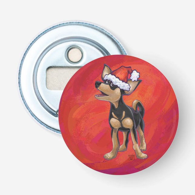 Chihuahua Christmas On Red Bottle Opener (Front)