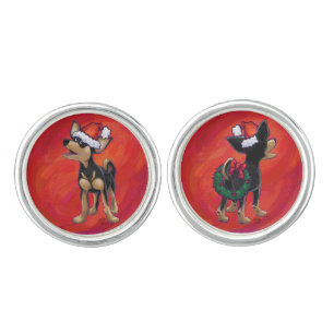 Chihuahua Christmas On Red Cufflinks