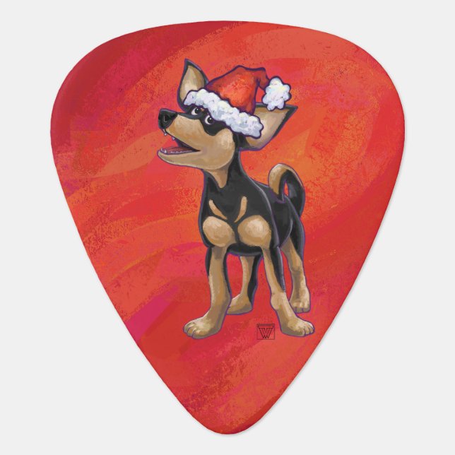 Chihuahua Christmas On Red Guitar Pick (Front)
