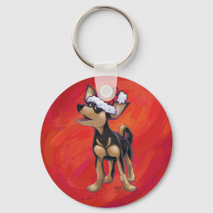 Chihuahua Christmas On Red Keychain