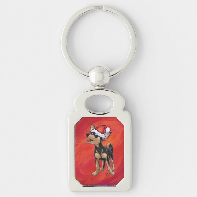 Chihuahua Christmas On Red Keychain (Front)