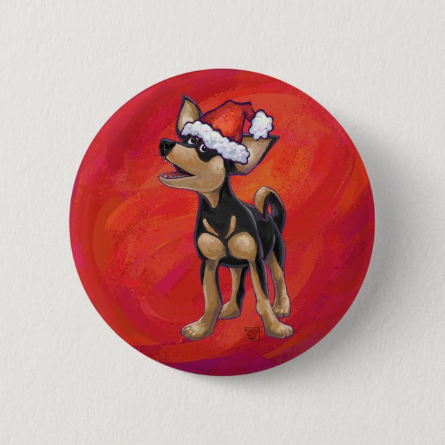 Chihuahua Christmas On Red Pinback Button (Front)