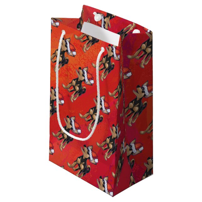 Chihuahua Christmas On Red Small Gift Bag (Front Angled)