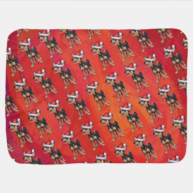Chihuahua Christmas On Red Swaddle Blanket (Horizontal)