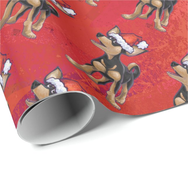 Chihuahua Christmas On Red Wrapping Paper (Roll Corner)
