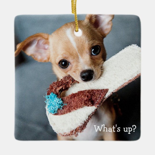 Chihuahua Christmas Ornament Square Personalized (Front)