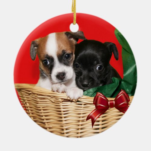 Chihuahua Christmas puppies Ceramic Ornament