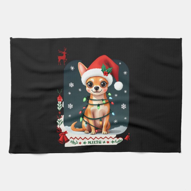 Chihuahua Christmas Santa Ugly Sweater Dog Lover X Kitchen Towel (Horizontal)