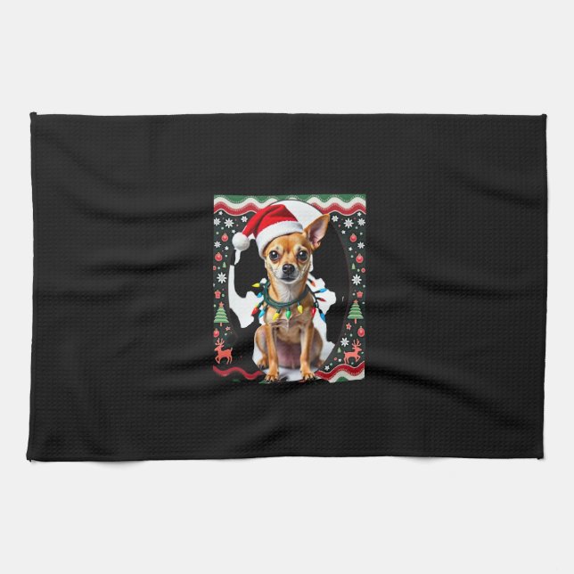 Chihuahua Christmas Santa Ugly Sweater Dog Lover X Kitchen Towel (Horizontal)