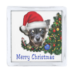 Chihuahua christmas silver finish lapel pin