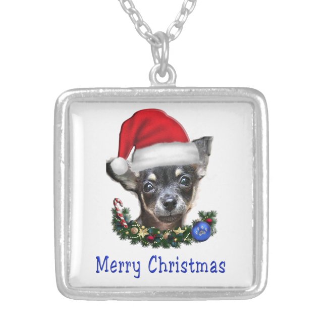 Chihuahua Christmas Silver Plated Necklace (Front)