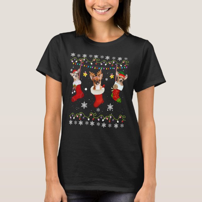 Chihuahua Christmas Socks Lights Dog Xmas T-Shirt (Front)