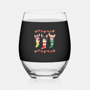 Chihuahua Christmas Socks Lights Funny Xmas Dog Lo Stemless Wine Glass