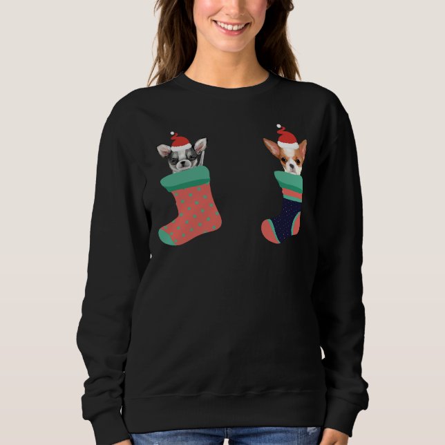 Chihuahua Christmas Socks Santa Hat Sweatshirt (Front)