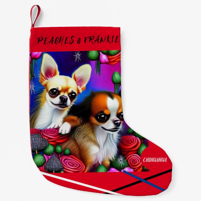 CHIHUAHUA Christmas Stocking with name. (Front)