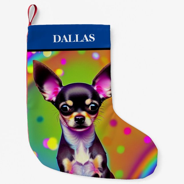 CHIHUAHUA Christmas Stocking with name. (Front)