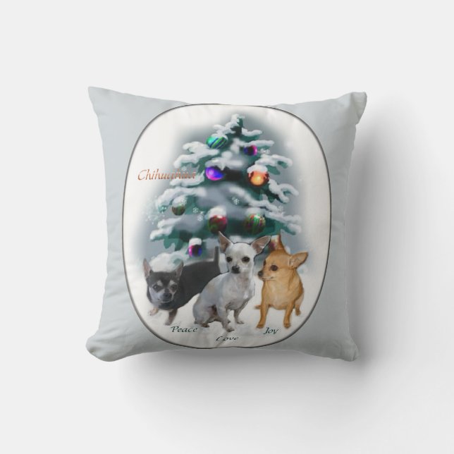 Chihuahua Christmas Throw Pillow (Front)