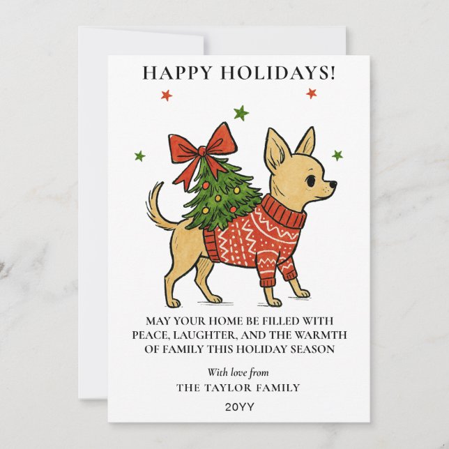 Chihuahua Christmas Tree Carrier Dog Holiday Card (Front)