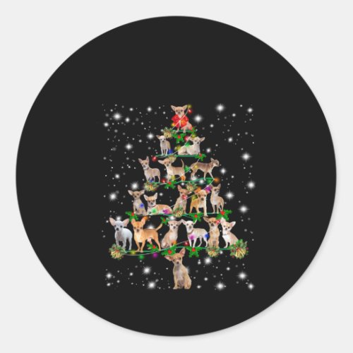 Chihuahua Christmas Tree Covered By Flashlight Classic Round Sticker