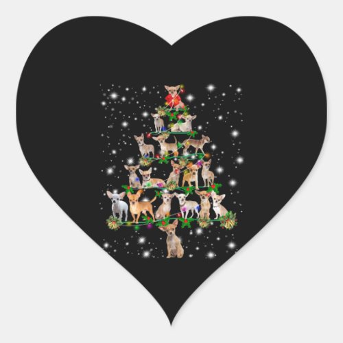 Chihuahua Christmas Tree Covered By Flashlight Heart Sticker