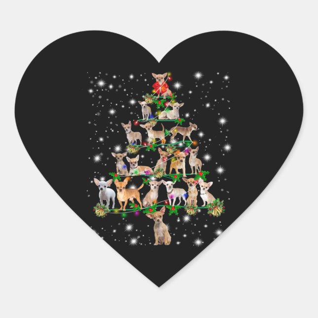 Chihuahua Christmas Tree Covered By Flashlight Heart Sticker (Front)