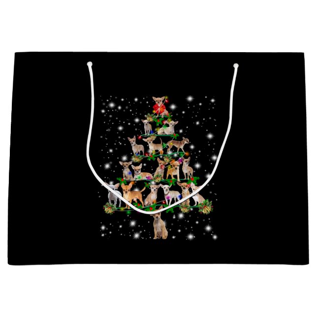 Chihuahua Christmas Tree Covered By Flashlight Large Gift Bag (Front)
