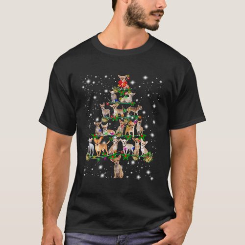 Chihuahua Christmas Tree Covered By Flashlight T_Shirt