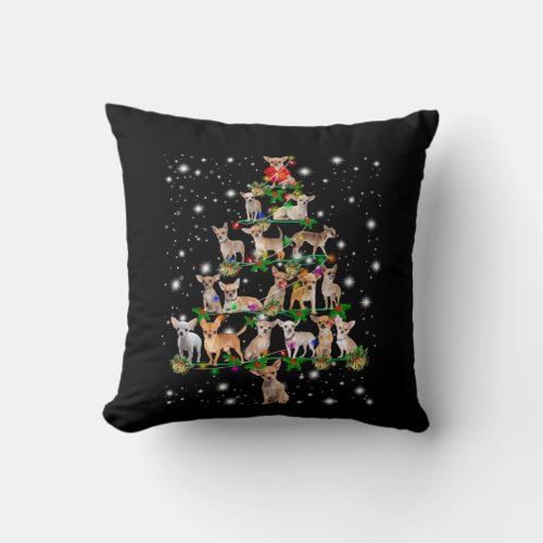 Chihuahua Christmas Tree Covered By Flashlight Throw Pillow